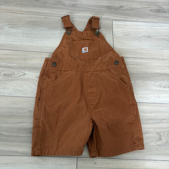 Carhartt Kids‎ Brown Canvas Shortalls Overalls Size 3T - Picture 2 of 5